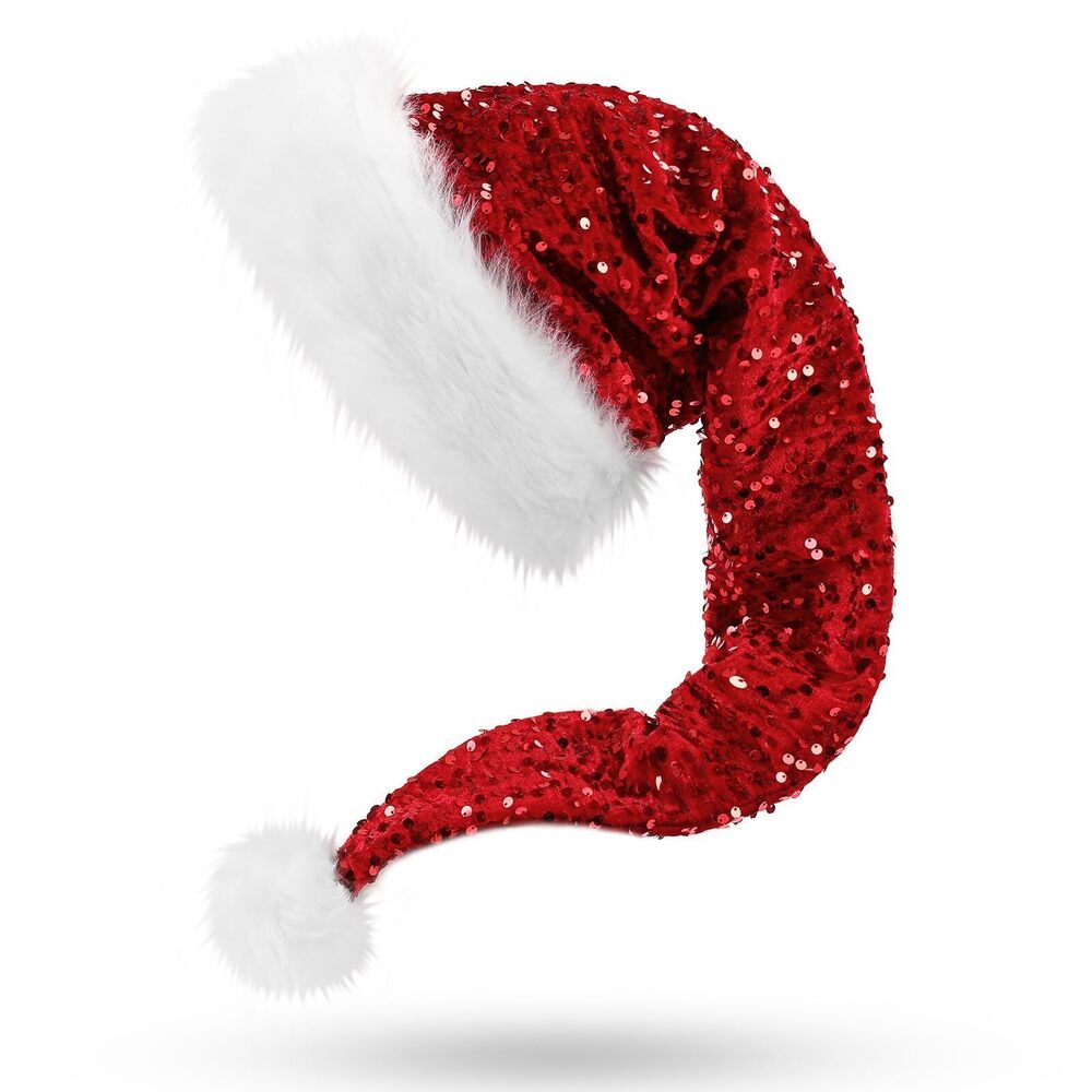 5081 Santa Hats with Shiny Sequin, Long Christmas Hats for New Year Xmas